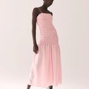 Toteme style minimalist ruched midi dress size medium